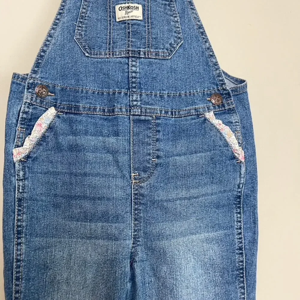 OSH Kosh B'gosh Denim‎ Floral Buckle Overall CottagCore Vintage Girls Sz 4T